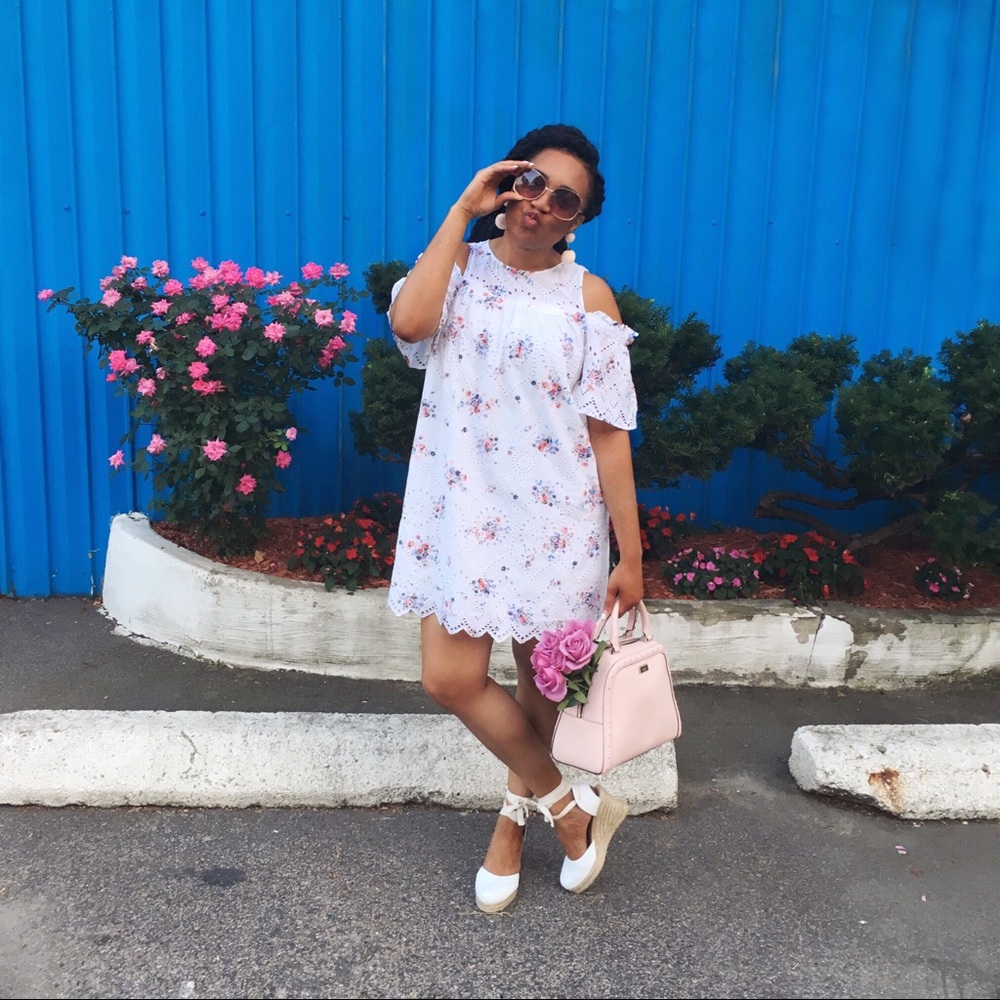 Cold Shoulder Crochet/Eyelet Floral Dress